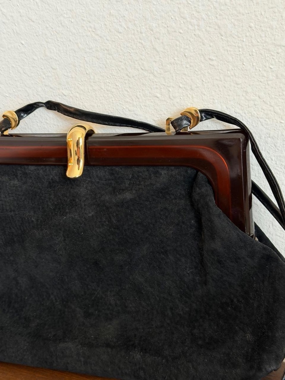 VTG 1960s Lord & Taylor Italian Suede Lucite Convertible Crossbody Bag Black